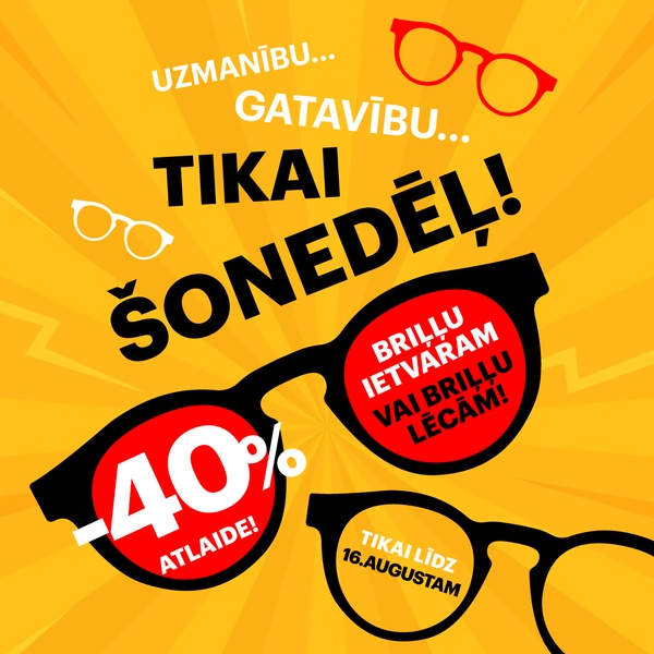 40% briļļu ietvaram vai briļļu lēcām